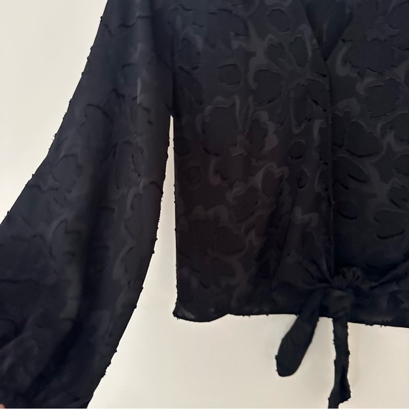 Madewell Black Floral Jacquard Side-Tie Wrap Top - Picture 7 of 10